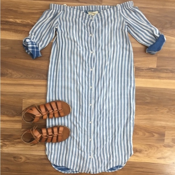 Anthropologie Cloth and Stone Boho Striped Off Shoulder Dress - Picture 1 of 16
